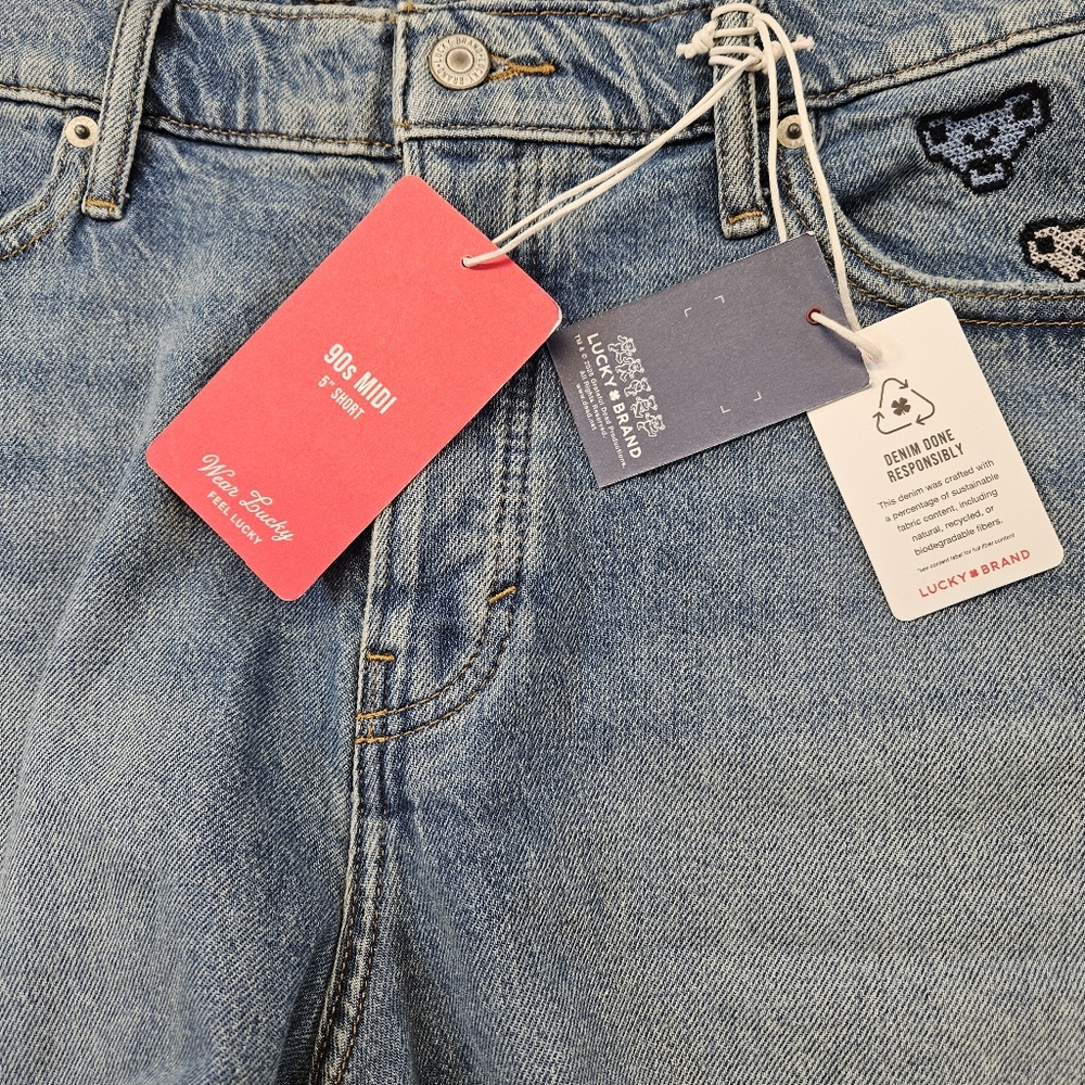 Grateful Dead x Lucky Brand NWT Womens 90s Midi Jean Shorts Sz 14/32 Embroidered - Picture 5 of 9